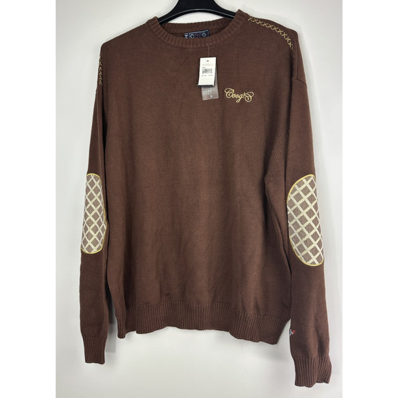 NWT COOGI Brown Knit Sweater Elbow Patch Crewneck Logo Embroidery Men's XXXL - Picture 12 of 12